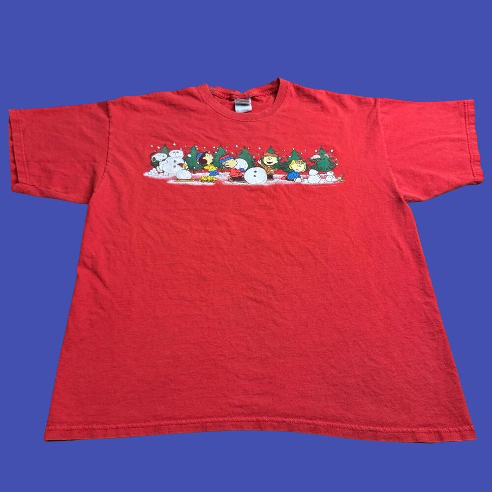 Peanuts Charlie Brown Snoopy Mens XL Red T Shirt Christmas Holiday Y2K Vintage